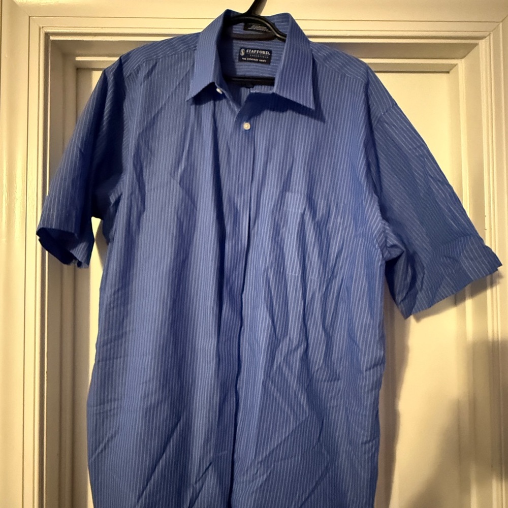 Stafford Men's Striped Blue Button Down Shirt